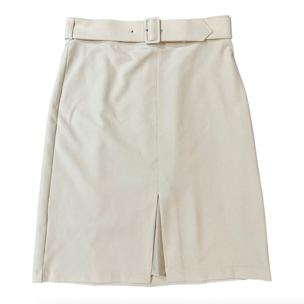 Banana Republic Cream Pencil Skirt Knee-Length Slit with Belt